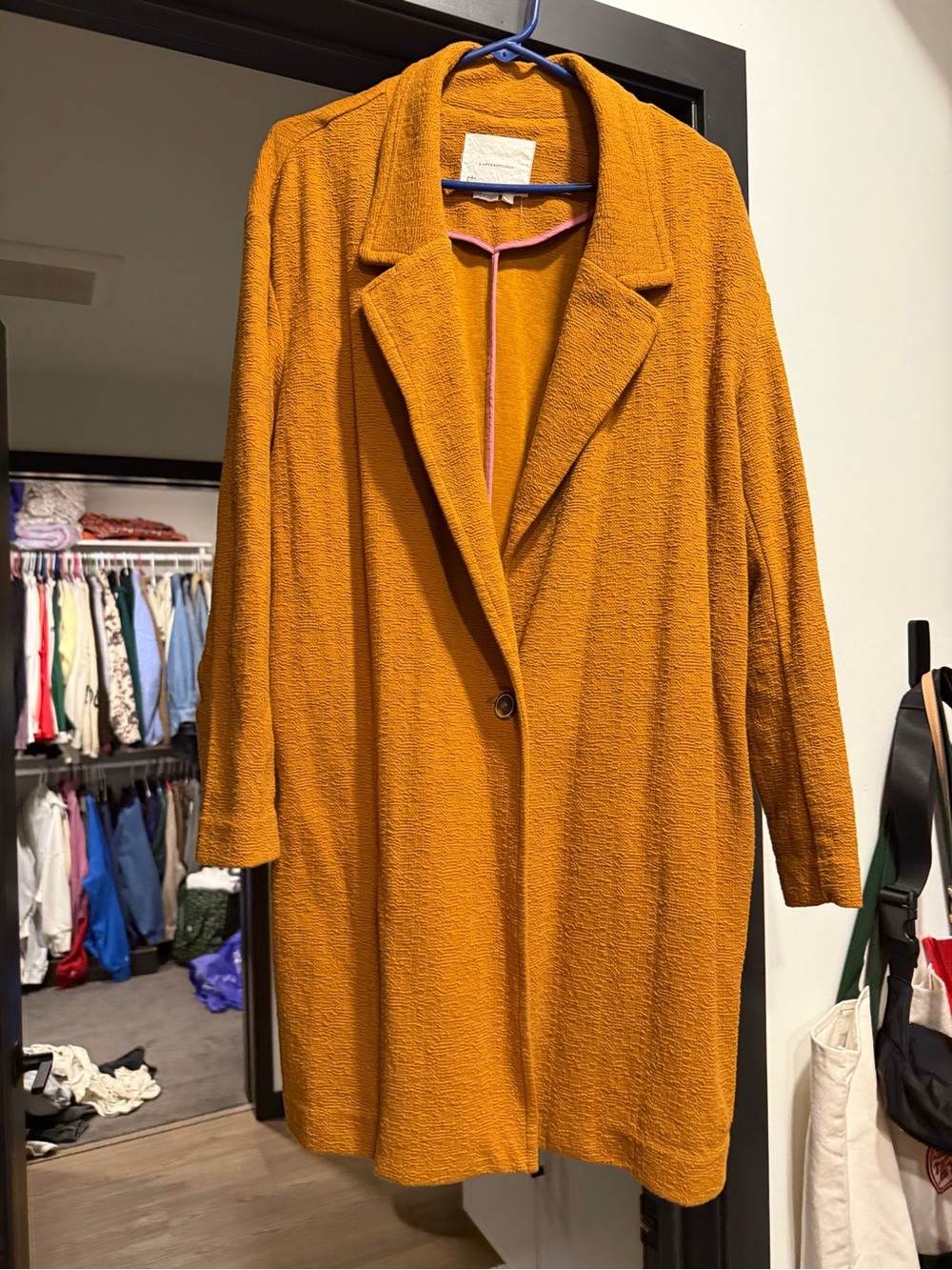 Anthropologie Textured Mustard Long Blazer
